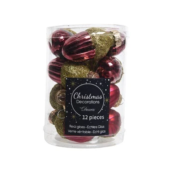 Eglutės žaisliukai, stikliniai, 3 cm, 12 vnt.