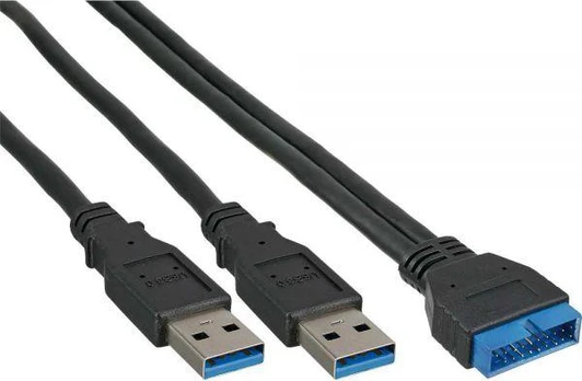 USB kabelis InLine 2x USB- A - 19- pin 0, 4 m Juoda (33447I)