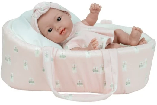 Arias lėlė kūdikėlis su rožine nešykle, 26 cm