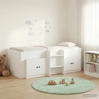 Lova Palėpės lovos rėmas su spinta 3 pcs Balta Apdirbta mediena