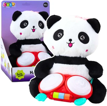 Pliušinė panda su būgnais su šviesos ir garso efektais