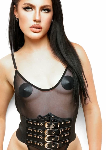 Kinky Diva Buckled Front Waist Cincher Adjustable Elastic Black M/L