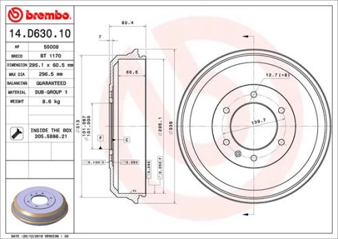 BREMBO 14.D630.10 Brake drum