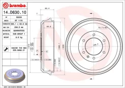 BREMBO 14.D630.10 Brake drum kaina