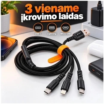 Laidas įkrovimo universalus 3 viename DC302 15W