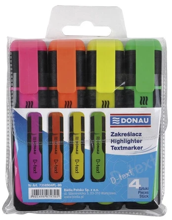 Žymeklis Donau, geltona/žalia/oranžinė/rožinė, 4 vnt.