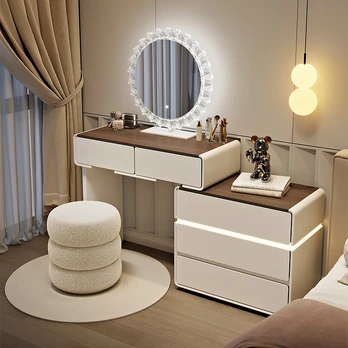 Paula Makeup Stalas LED - Baltas/Rudas - 80 cm