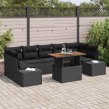 8 dalių sodo sofa su pagalvėmis Juodas Poli ratanas
