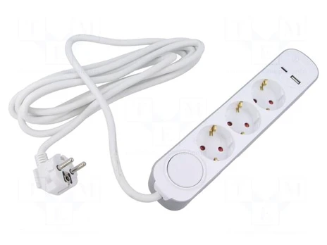 Extension lead | 3x1.5mm2 | Schuko | Sockets: 5 | PVC | white | 1.5m | 16A