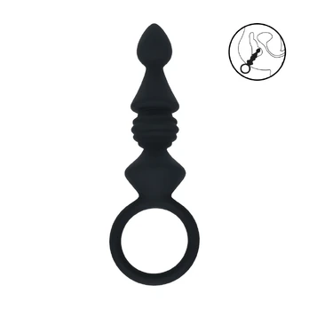 LEVELZ Ribbed Silicone Anal Probe with Loop Black - Compact Flexible Design