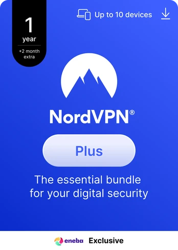 NordVPN Plus Eneba Exclusive - 1 Year + 2 Extra Months - 10 Devices - (PC/MAC/MOBILE) Essential Digital Security Bundle Software Subscription Key GLOBAL