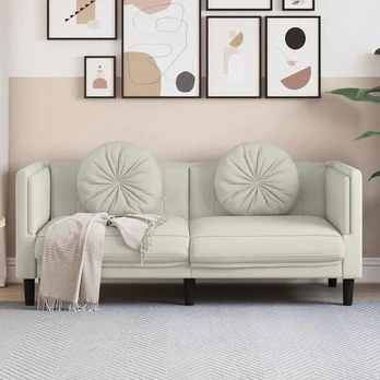 Dvivietė sofa su pagalvėlėmis, kreminės spalvos, aksomas