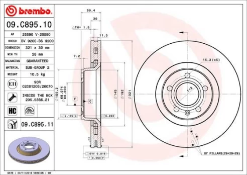 Stabdžių diskas BREMBO 09.c895.11