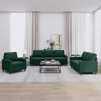 Sofa Sofos komplektas su pagalvėlėmis, 3 dalių, žalias, aksomas