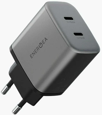 Wall Charger Energea Ampcharge GaN45 2xUSB-C PD|PPS|QC3.0 45W pilkas