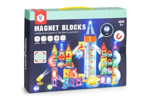 Magnetinis konstruktorius Light Up, 134 vnt., įvairių spalvų