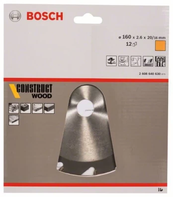 Medienos pjovimo diskas BOSCH Construct Wood, 160 x 20/16 x 2,6 mm; 12, UŽS
