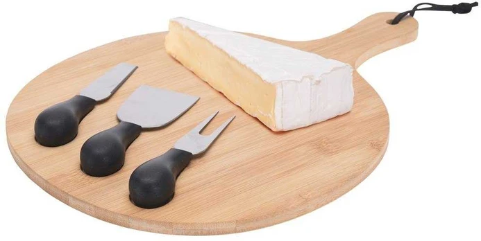 Bambuko sūrio pjaustymo lenta su peiliais