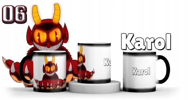 Magiskas puodelis Cuphead su vardu, keičiantis spalvą