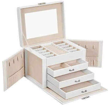 Troli Stylish baltas jewelry box with mirror
