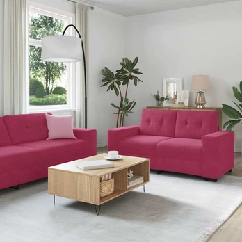 3 dalių sofa su pagalvėlėmis raudoname aksome