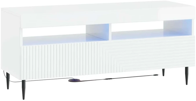 TV staliukas LED televizoriaus spintelė Itin blizgi balta Apdirbta mediena