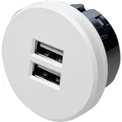 Dvigubas USB lizdas, apvalus, baltos spalvos