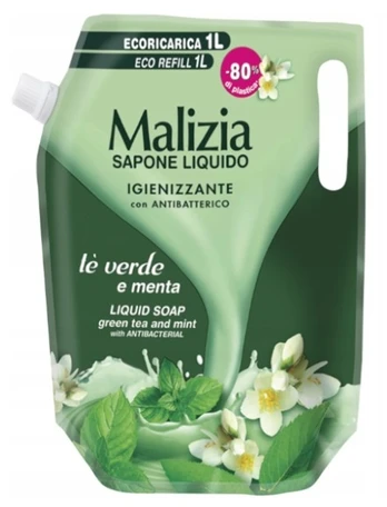 Skystas muilas MALIZIA Green Tea & Mint, 1000 ml, PAPILDAS