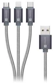 CONNECT IT Wirez 3in1 USB-C & Micro USB & Lightning, sidabro pilka, 1,2 m
