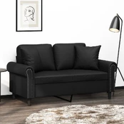 Dvivietė sofa su pagalvėlėmis, juoda, 120cm, dirbtinė oda kaina