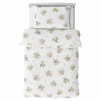 Cover set - 2 pcs - 135x100, 40x60 - BEAR in PLANE - BEIGE