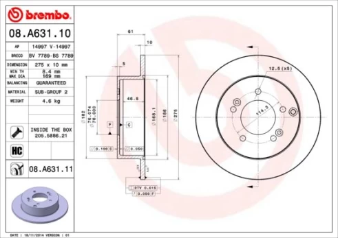 Stabdžių diskas BREMBO 08.A631.11