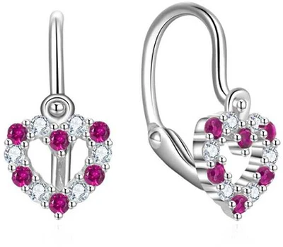Moiss Sidabrinis children's earrings Heart with zircons E0000651