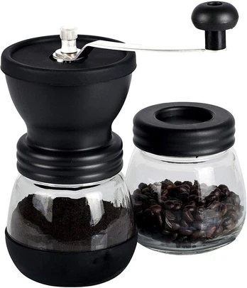 Kavamalė coffee mill / grinder,Manual Coffee Grinder, Ceramic Burrs & SS Handle - 12oz Capacity, Portable Design - Black,