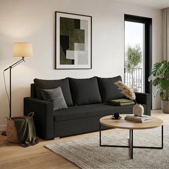 Trivietė sofa su miegojimo funkcija Dizy, juoda