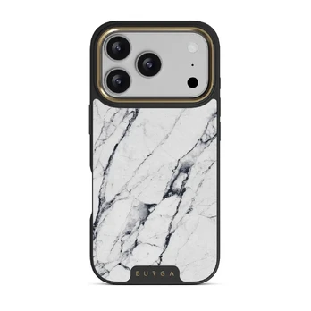 Satin White - Marble iPhone 17 Pro Case, Elite Dark (MagSafe) / Gold