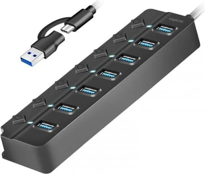 USB3.2 Gen1 hub, 7 port on/off switch black