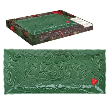 Lėkštė serviravimo Easy Life Holly & Berries, 37 cm x 16.5 cm, žalia sp.
