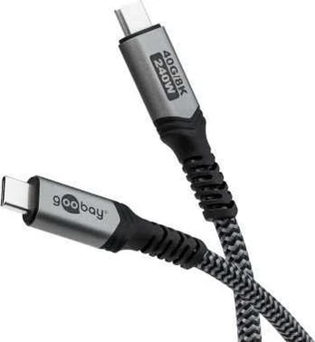 Goobay USB-C Cable with Textile Sheath, USB4 , 240 W, 40 Gbit/s, Power Delivery, 1 m, Black, Grey