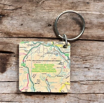 OS Map Wooden Square Key-ring - Brecon Beacons National Park