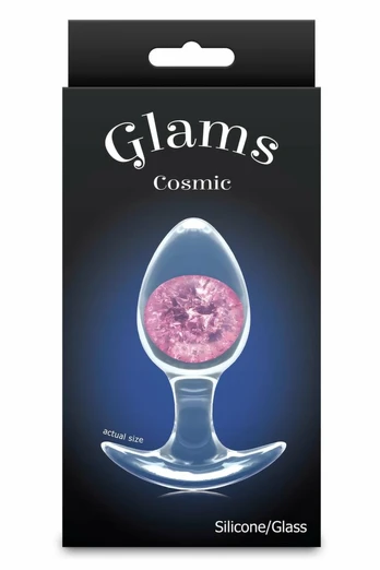 Cosmic Glams Medium Pink - Liquid Silicone Plug with Glass Accent