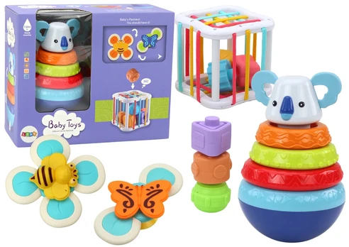 Lean Set of Sensory Toys Koala Tower Educational Cube Spinners