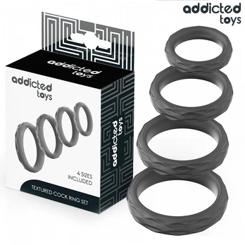 Addicted Toys Silicone Textured Ring Set - 4 Flexible Sizes, Black