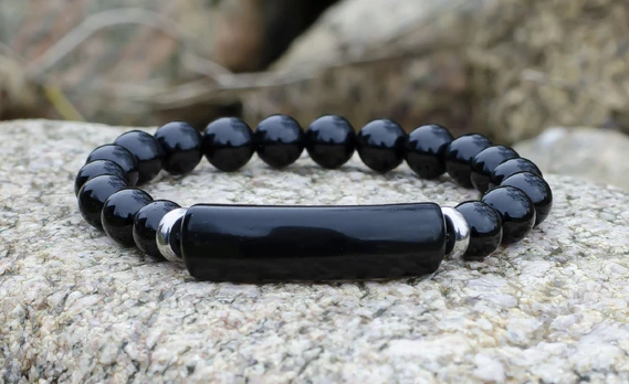 Natūralaus Juodojo Obsidiano karoliukų apyrankė 8 mm.