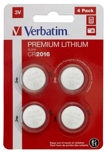 Verbatim CR2016, Single-use battery, CR2016, Lithium, 3 V, 4 pc(s), Silver