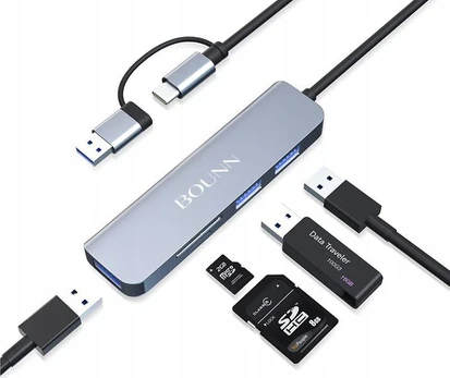 HUB USB Bounn Adapteris 5w2 USB / Type-C į USB3.0+USB2.0*2+SD/TF