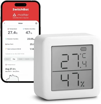 SwitchBot išmanusis vidaus termometras-higrometras su Bluetooth ir duomenų saugojimu MeterTH S1
