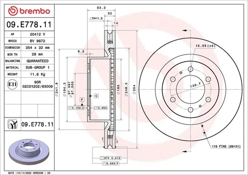 Stabdžių diskas BREMBO 09.E778.11