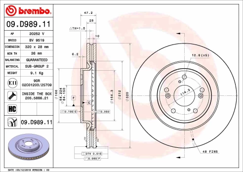 BREMBO 09.D989.11 Brake Disc