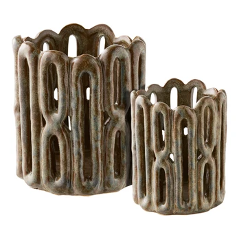 Žvakidės, 2 vnt., 10/13 x 10/13 x 12/15 cm, Ruda